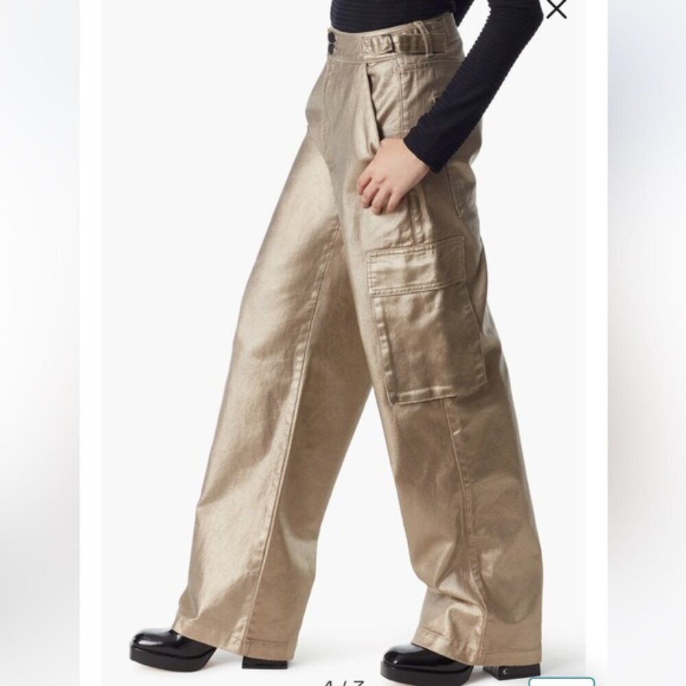 NWT Circus NY Slouchy Cargo Jeans Gold Metallic High waist Wide  Leg sz 24 - Picture 3 of 16